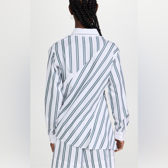NWOT 3.1 PHILLIP LIM Asymmetric striped cotton-blend poplin shirt size 4 - Picture 2 of 8